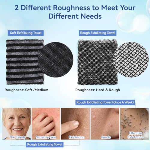 Japanese Exfoliating Shower Towel 2-Pack, 40 Inch Extra Long Body Scrubber