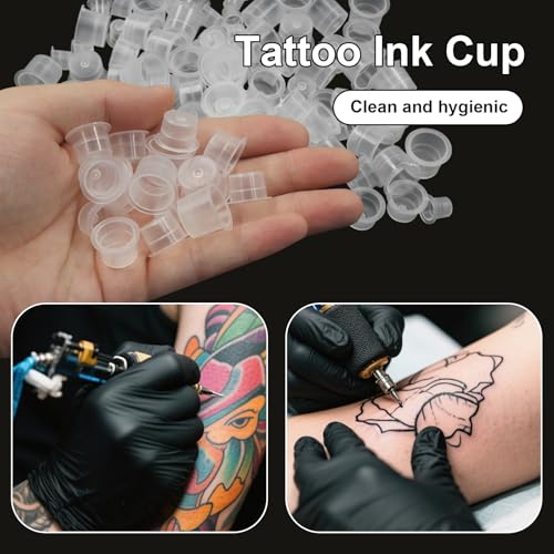 Rierdge Tattoo Ink Caps - 300 Pack Disposable Clear Plastic Cups S/M/L
