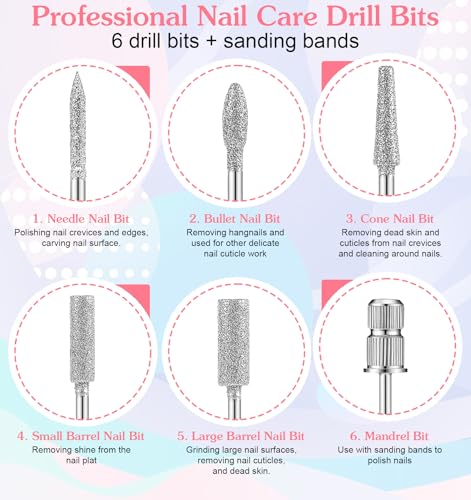 6Pcs Electric Nail Drill Bits Set - 3/32 Universal Cuticle Remover