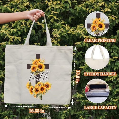 Faith Canvas Tote Bag for Women - Sunflower Design, 16.5"