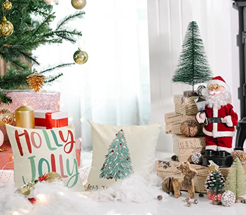 Colorful Christmas Pillow Covers Set of 4 - 16x16 Inch Holiday Decor