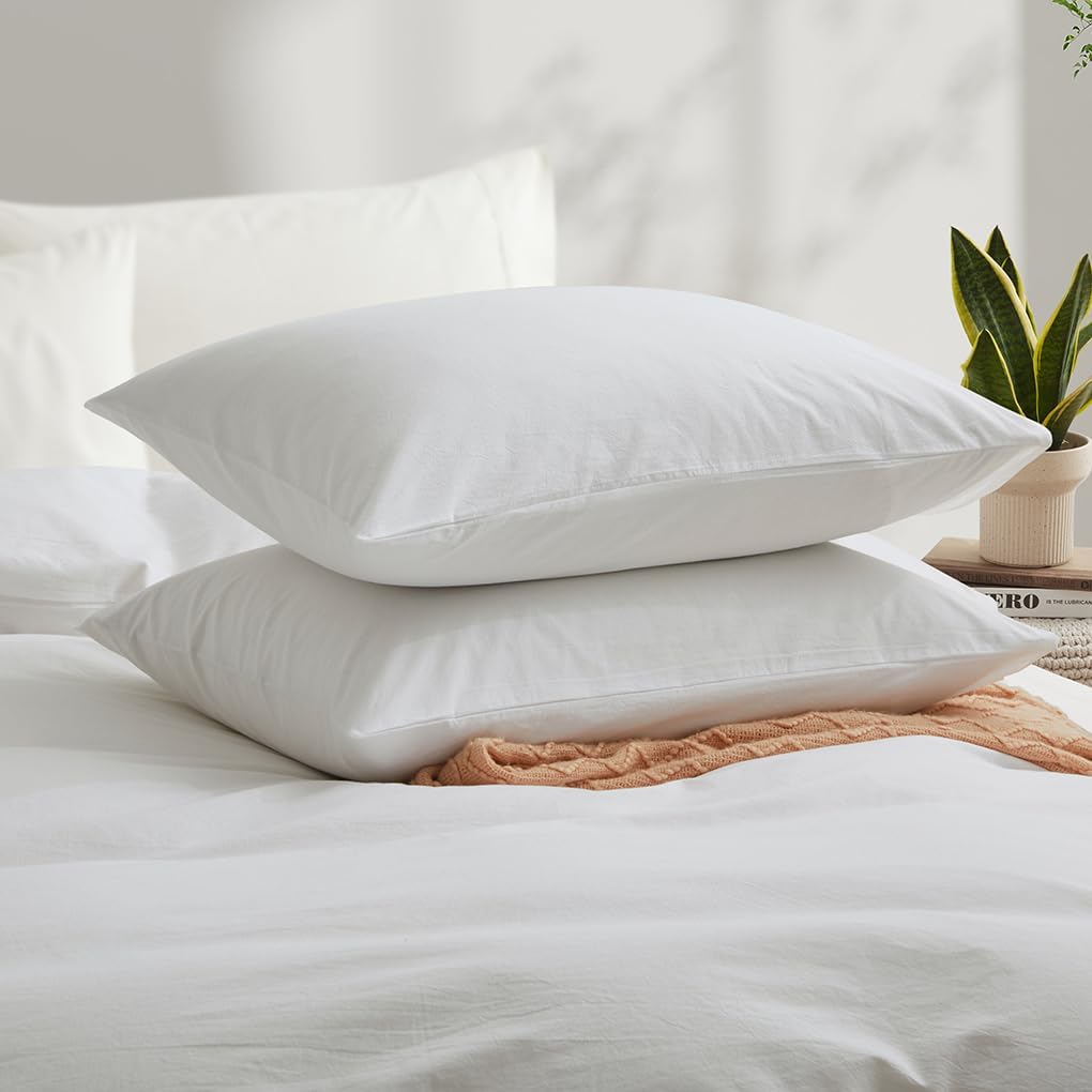 Regine Switzerland 100% Washed Cotton Duvet Cover - Breathable White Bedding Set, Queen Size 90x90 Inches