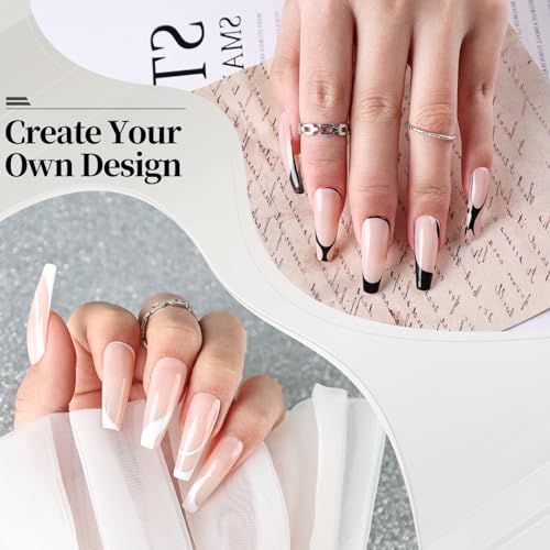 JODSONE Nail Art Gel Liner Set 2 Colors Black and White with Built-in Brush