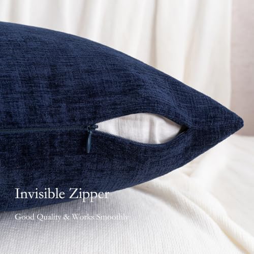 HWY 50 Navy Blue Chenille Throw Pillow Covers, 18x18 Inch, Set of 2