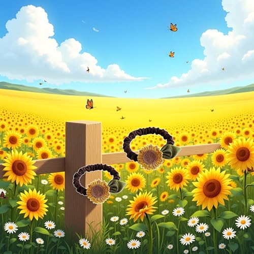 Brown Sunflower Hair Scrunchies 2-Pack Stretchy Elastic Ponytail Holders