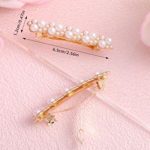 Pearl Hair Clips for Women Gold Metal Snap Barrettes 2-Pack