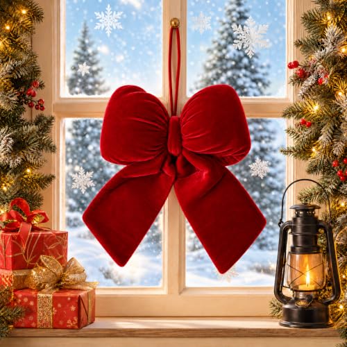Allyix Christmas Red Velvet Large Bow - 13 x 11.4 Inch Holiday Decor
