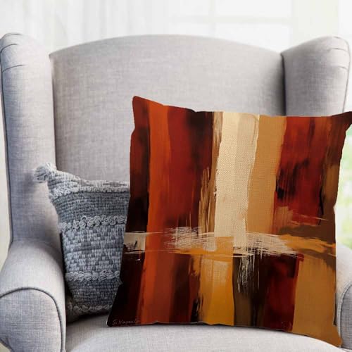 Rust Style Art Throw Pillow Cover 18x18 - Burnt Orange Linen Cushion Case