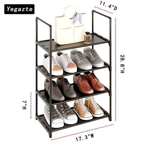4-Tier Stackable Small Shoe Rack with Handle - Black Organizer
