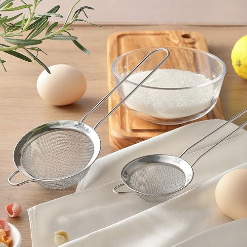 Fine Mesh Strainers 2-Pack - Small & Medium Stainless Steel Sieve with Handle for Kitchen & Baking