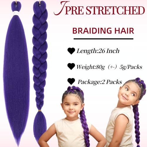 Peliri Purple Pre Stretched Braiding Hair 26 Inch Synthetic Crochet Hair Extensions 2 Packs