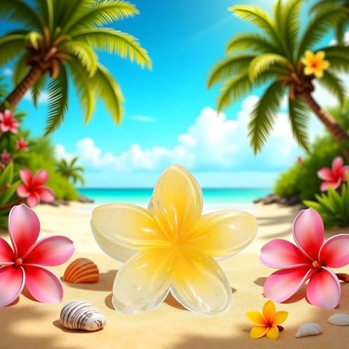 Creamy Yellow Flower Hair Claw Clips 2-Pack Large Hawaiian Plumeria