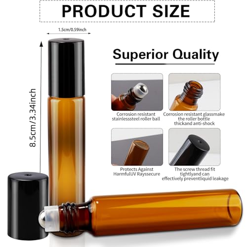 MixS Live 10ml Amber Glass Essential Oil Roller Bottles 5-Pack