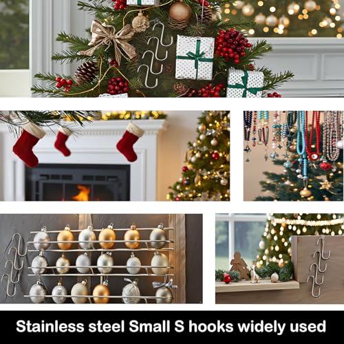 0.8 Inch Stainless Steel Mini S Hooks 200 Pcs for Jewelry & Holiday Ornaments
