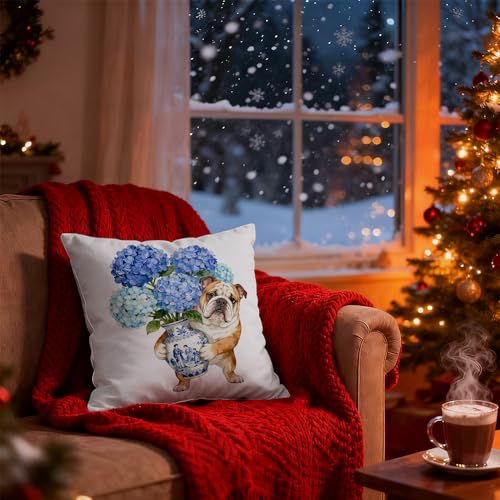 Blue Chinoiserie English Bulldog Pillow Cover - Dog Print 18x18 Inch