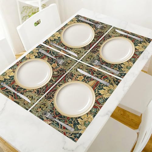 William Morris Floral Placemats Set of 6 - Cotton Table Mats for Dining & Holiday Decor - Variation 2