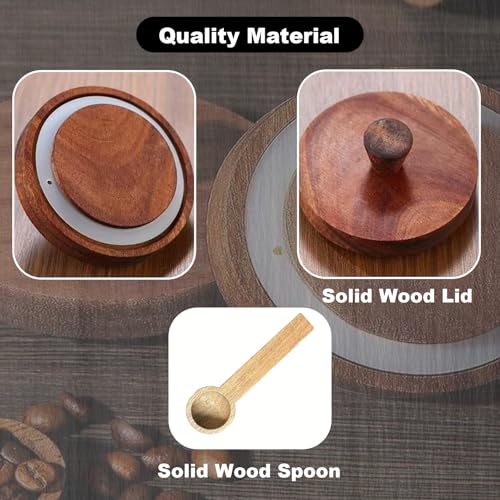3DSKY 20.3 Oz Glass Coffee Canister with Wooden Lid and Matching Spoon
