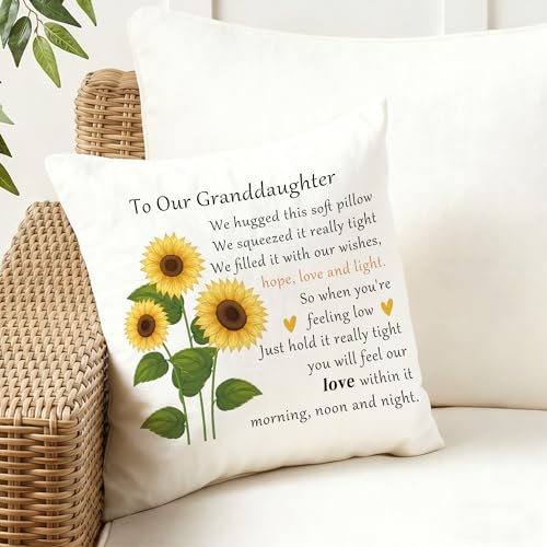 Sunflower Granddaughter Throw Pillow Cover 18x18 Inch - Gift from Grandma