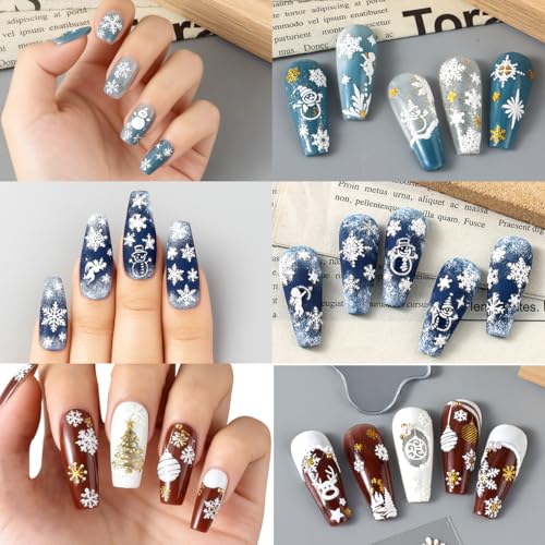 Christmas Snowflake Nail Art Stickers 12 Sheets Embossed Self-Adhesive Decals