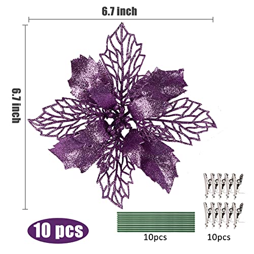 Light Purple Christmas Glitter Poinsettia Flowers for Tree - 10 Pack