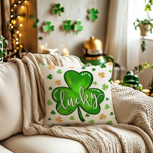 St. Patrick's Day Pillow Cover 18x18 Shamrock Farmhouse Decor