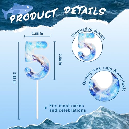 Candoll Shark Number 5 Birthday Candle - Blue Cake Topper Decoration