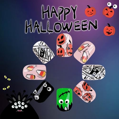 Halloween Press on Nails Square Fake Nails Mummy Pumpkin 24PCS