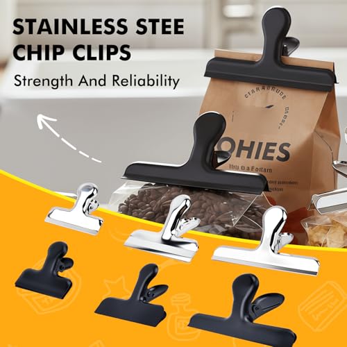 DGDUBRB Small Black Stainless Steel Chip Bag Clips - 12 Pack