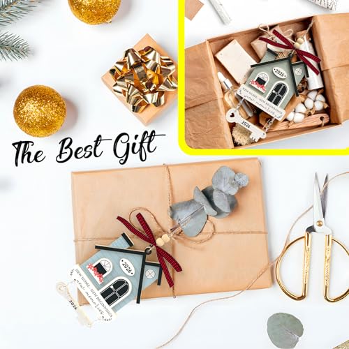 2Pcs Wooden House Warming Gifts First Home Ornament with Key Design - Brown & Blue