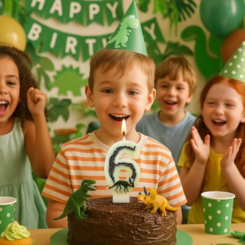 Number 6 Dinosaur Birthday Candle - Glow in the Dark Skeleton Cake Topper