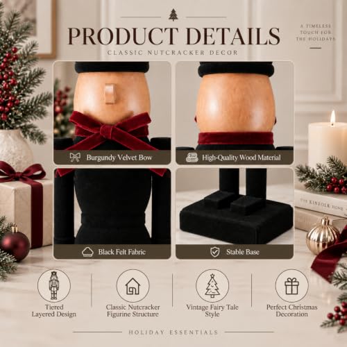 Christmas Wooden Nutcracker Figures Decor Set - 15 Inch & 10 Inch Flocked Soldiers