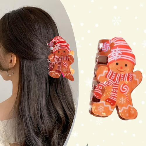 Christmas Gingerbread Man Hair Claw Clip Cute Holiday Hair Accessory