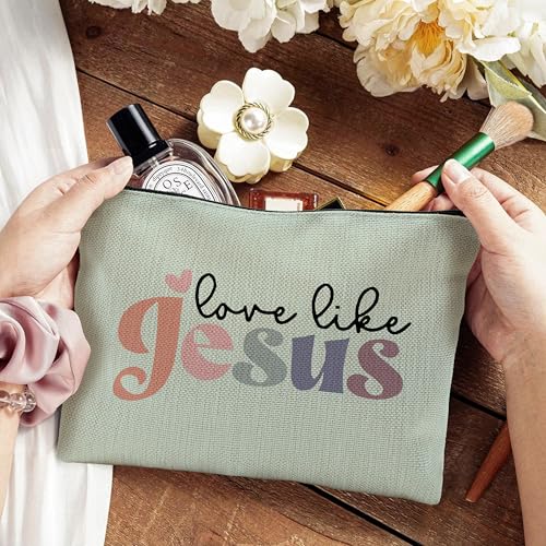 Love Like Jesus Christian Makeup Bag Bible Verse Cosmetic Bag Green