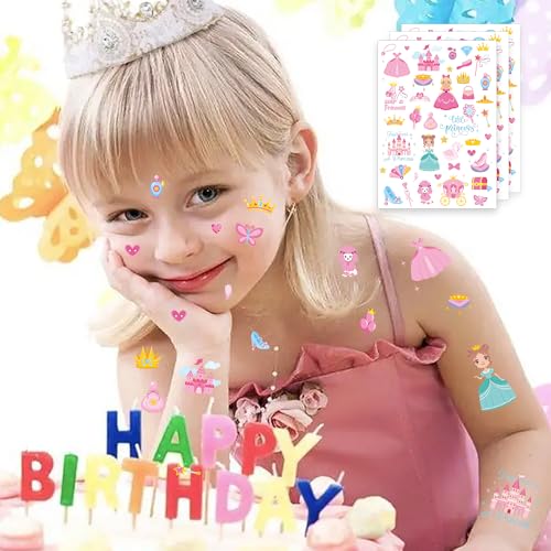 Princess Temporary Tattoos for Kids - 8 Sheets Cartoon Party Favors