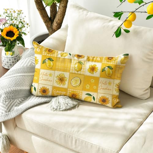 AVOIN colorlife Hello Summer Lemon Sunflower Throw Pillow Cover 12x20