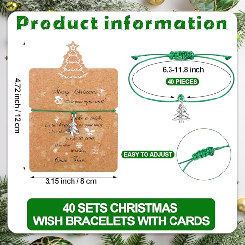 Landical Christmas Wish Bracelets Bulk Set with Tree & Snowflake Charms - Adjustable Holiday Jewelry - 40 Sets