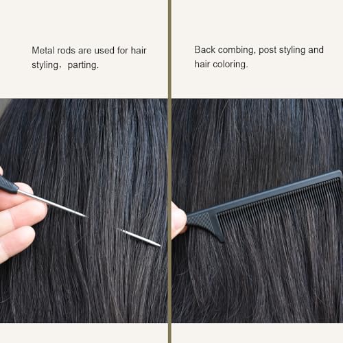 YANTAISIYU 3 Pcs Carbon Fiber Rat Tail Combs with Stainless Steel Pins