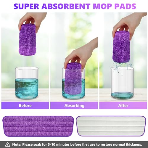 ILAVCOOL Reusable Mop Pads 6 Pack for Swiffer PowerMop - Purple