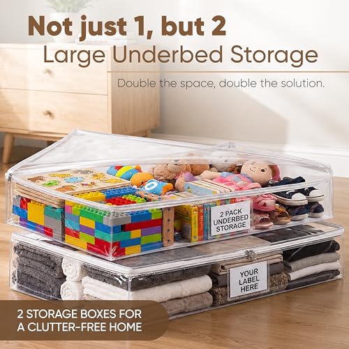 Masirs Clear Underbed Storage Bag, Durable Vinyl, 2-Pack
