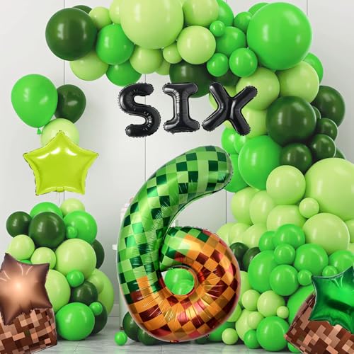 40" Green Pixel Miner Number 8 Balloon Set - 11Pcs Gaming Party Decor