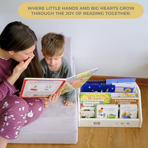 Kid Zen Mama Kids Bookshelf – 3-Tier Montessori Bookcase, Small Storage for Toddlers, Lightweight, BPA-Free HDPE, Rounded Edges, Tool-Free Assembly, Easy to Clean, Perfect for Nursery and Playroom