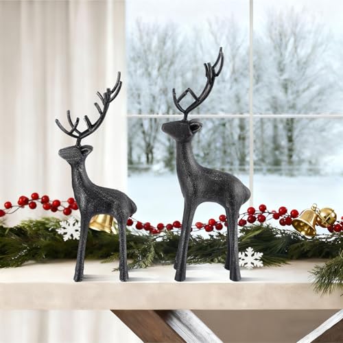 Cast Iron Christmas Deer Figurines Set - Holiday Decor for Home & Office