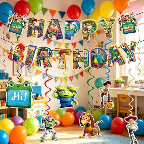 Happy Birthday Banner with Vortex Decorative Pendants - Toys Theme