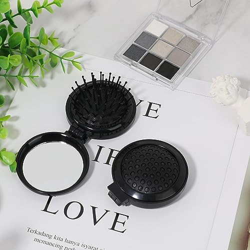 Mozeat Lens Travel Folding Hair Brush with Mirror 2 Pack Black