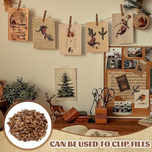 150 PCS Mini Natural Wooden Clothespins - Rustic Brown Craft Clips