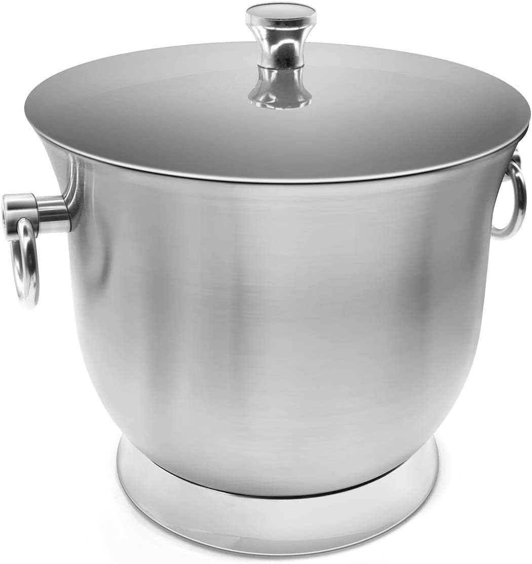 Fortune Candy Insulated Ice Bucket, 3.3 L, Double Walled 18/8 Stainless Steel Ice Bucket with Ice Tongs and Lid