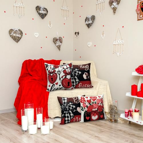 Valentine's Day Throw Pillow Covers 18x18, Buffalo Plaid Set of 4