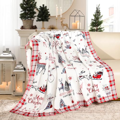 Christmas Reindeer Snowman Throw Blanket 60x80 Inches - Festive Holiday Decor
