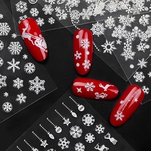 Christmas Nail Stickers 12 Sheets 3D Self-Adhesive Winter Snowflake Elk Decals
