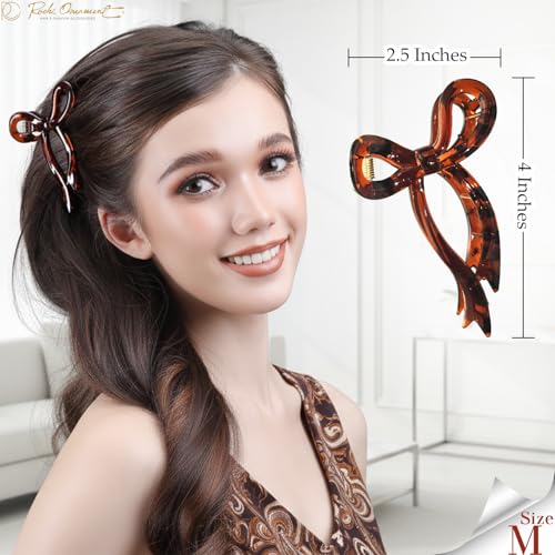 RC Roche Ornament 6-Pack Bow Claw Hair Clips for Thick Hair Medium Brown